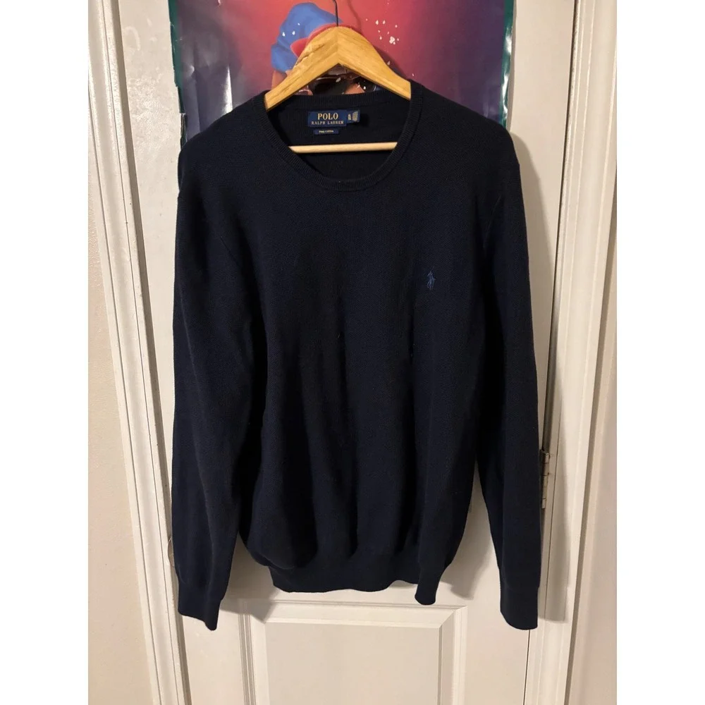 Polo Ralph Lauren Pima Cotton Crewneck Sweater Navy Blue XL Mens Pullover